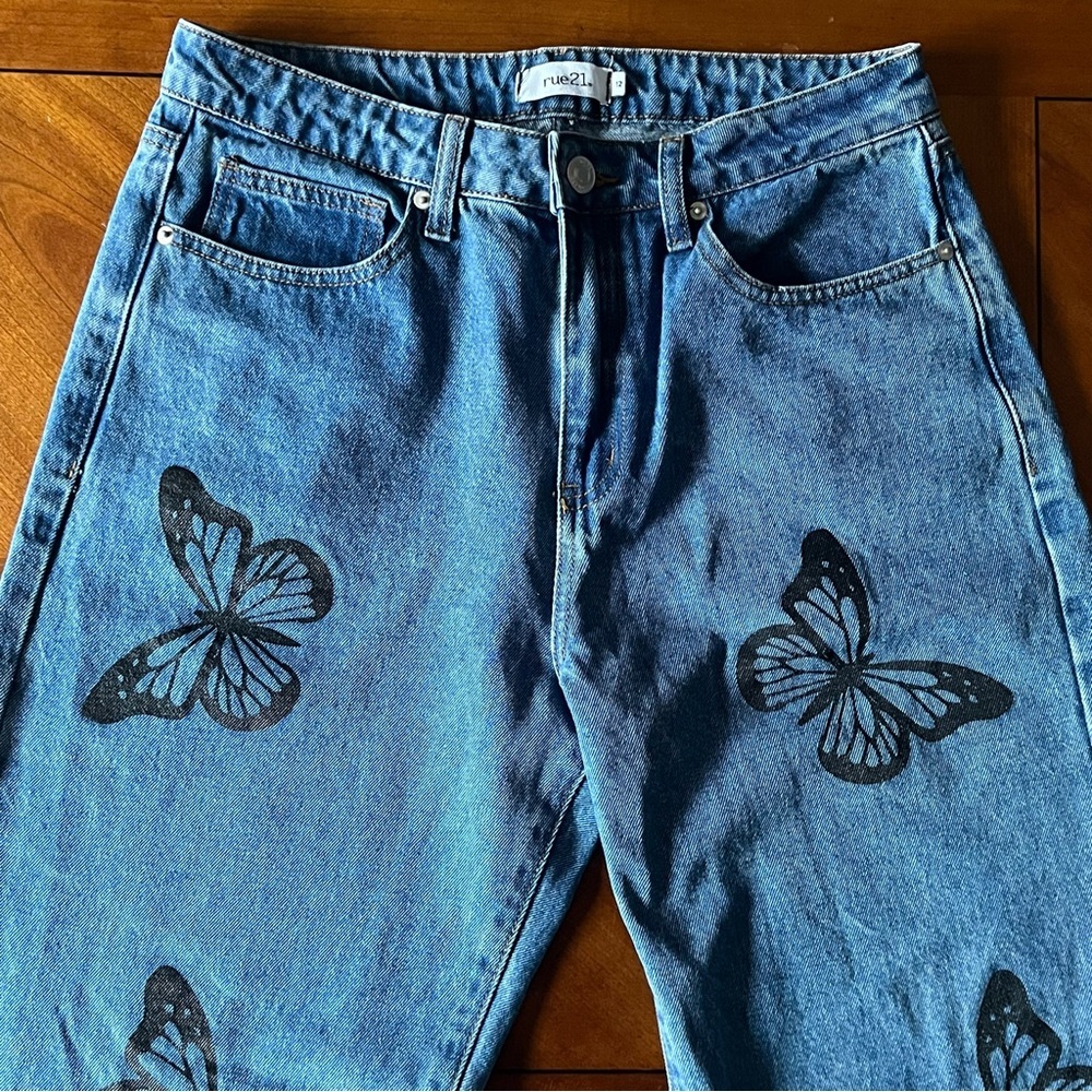 Rue21 wide leg butterfly jeans high waisted juniors size 12